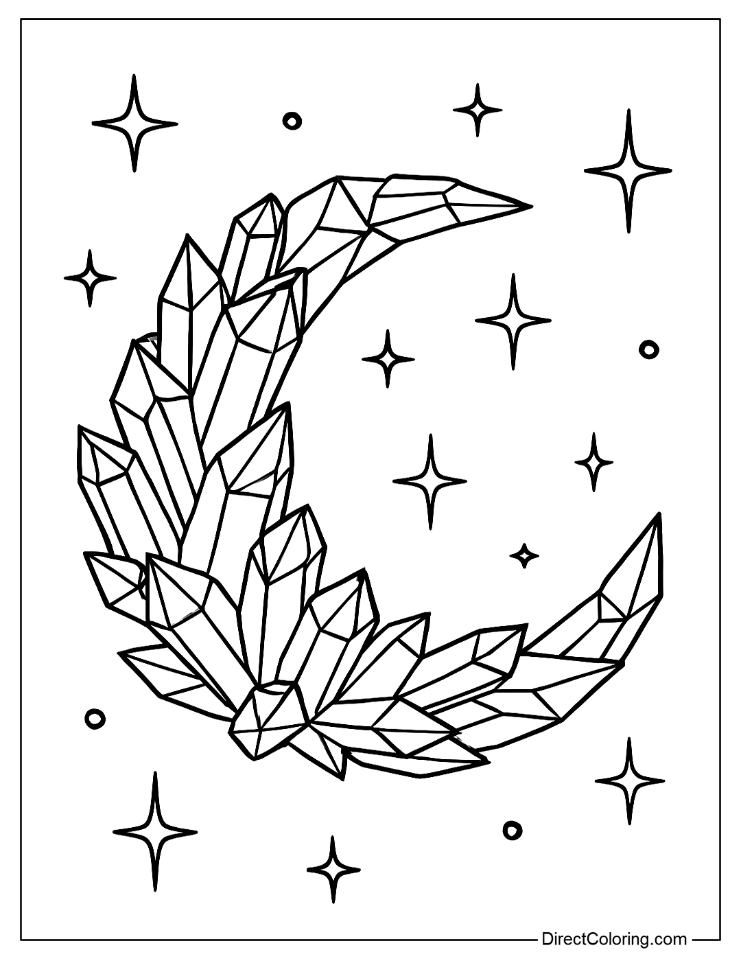 Sparkling moon coloring page made of sharp crystals